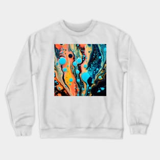 Vibrant Fluid Artistry in Aqua and Orange Crewneck Sweatshirt